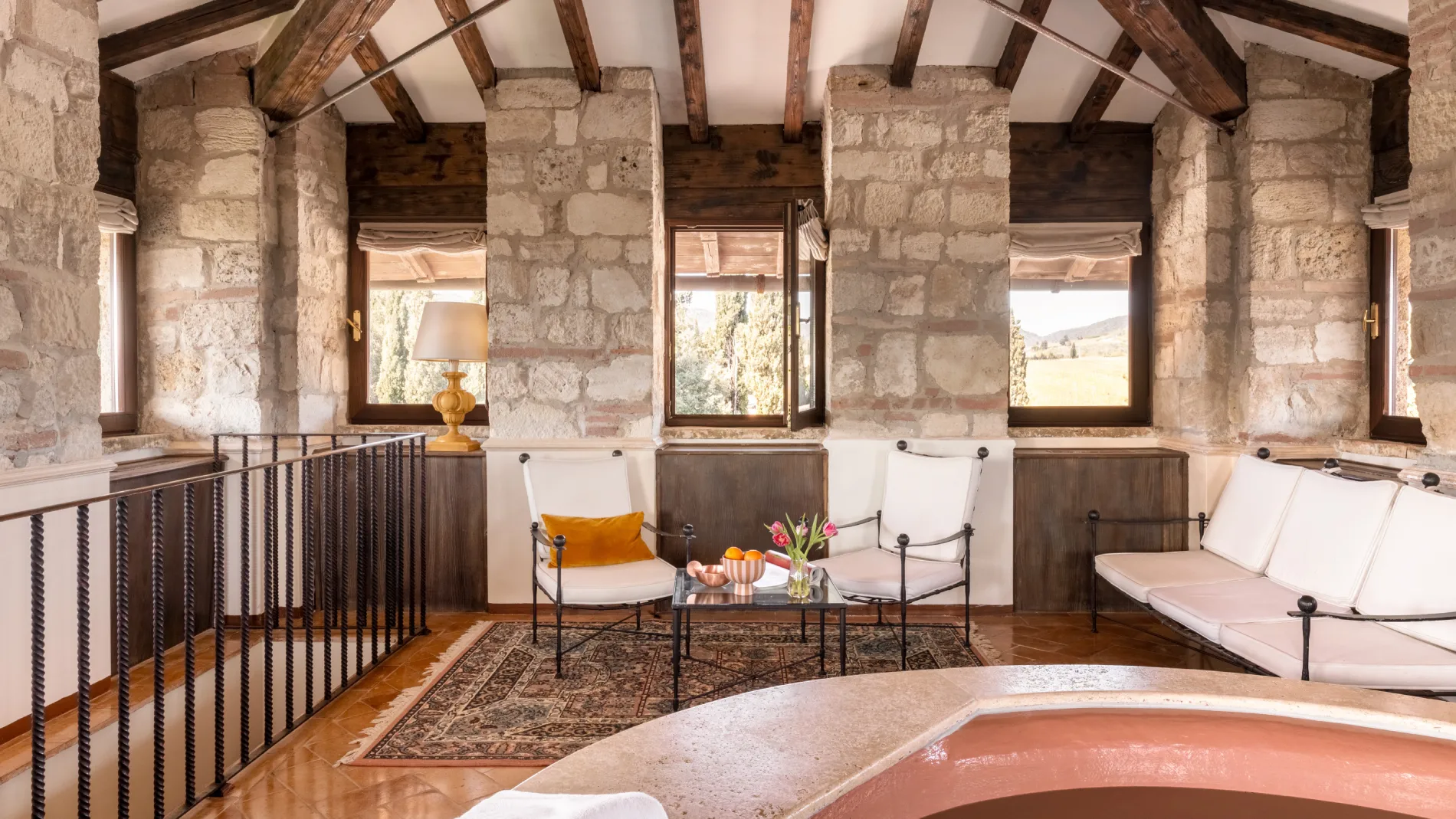 Tower Suite with panoramic lounge area, whirlpool tub and stone walls near San Gimignano - La Collegiata, BZAR hotels in Tuscany
